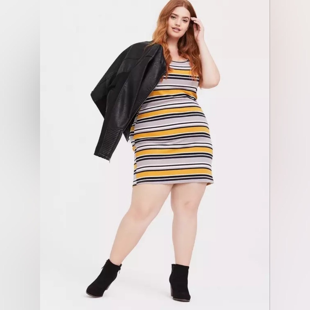 Torrid Yellow and Black Striped Midi Dress